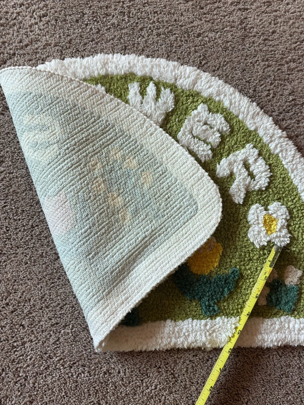 Green Floral Half-Moon Welcome Tufted Rug